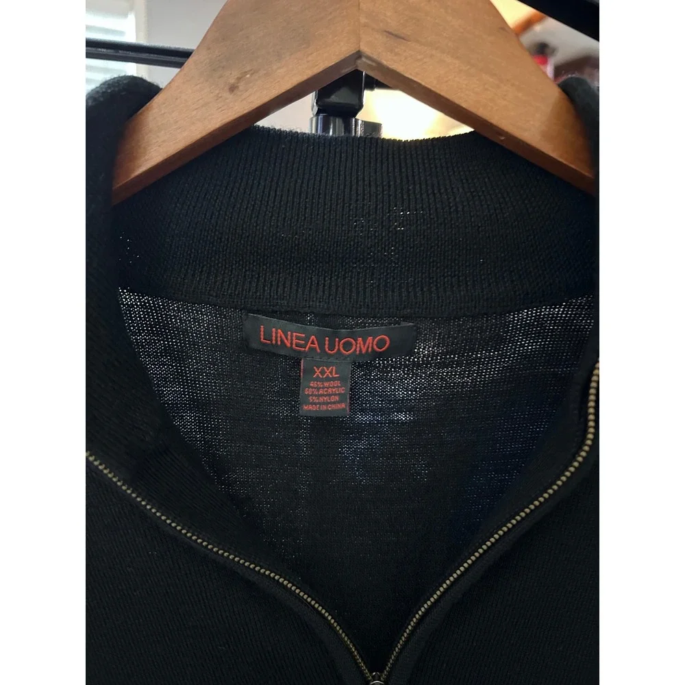 Linea Uomo Mens XXL Quarter Zip Pullover Sweater Black‎ Acrylic Wool Blend
